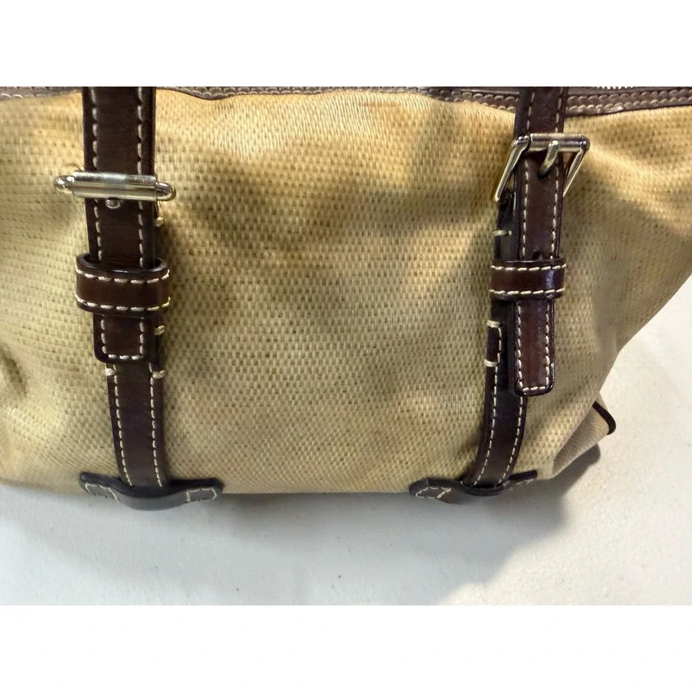 Dooney & Bourke Panama Barrel Satchel Bag‎ Tan Straw Brown Leather 5L899